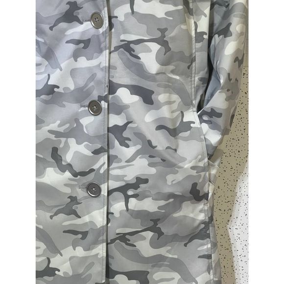 Dennis Basso Water Resistant Camo Printed Button-Front Jacket gray
